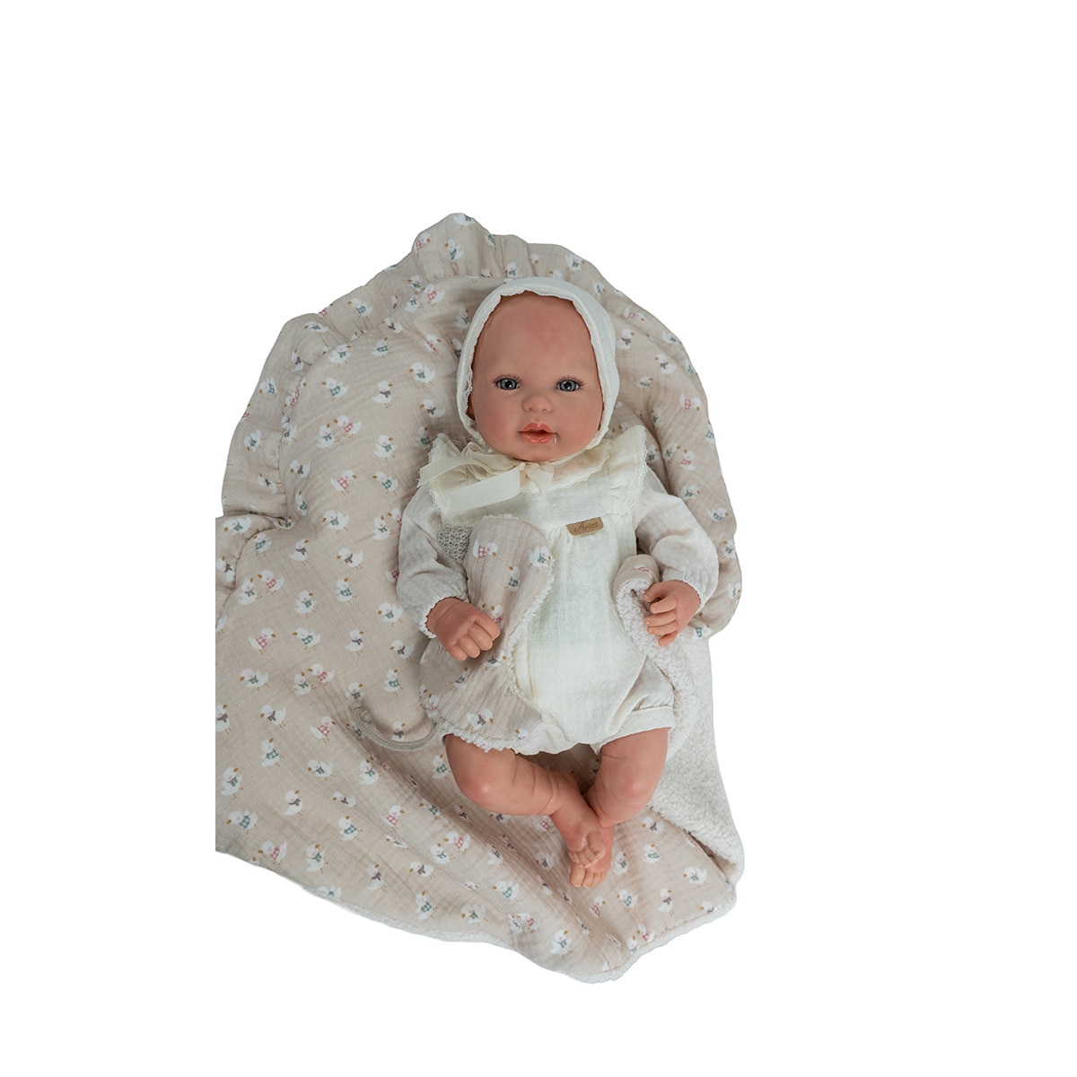 Muñeco bebés Reborn 45 Cm Camila Beige con manta y Dou Dou, chupete, chupetero, pañal, Libro de Familia y Certificado de Atenticidad Arias 6