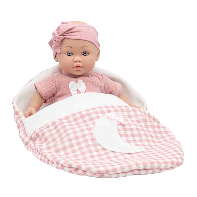 Muñeca Lara Bebé Llorón con saquito de cuadros Vichy Rosa Toys