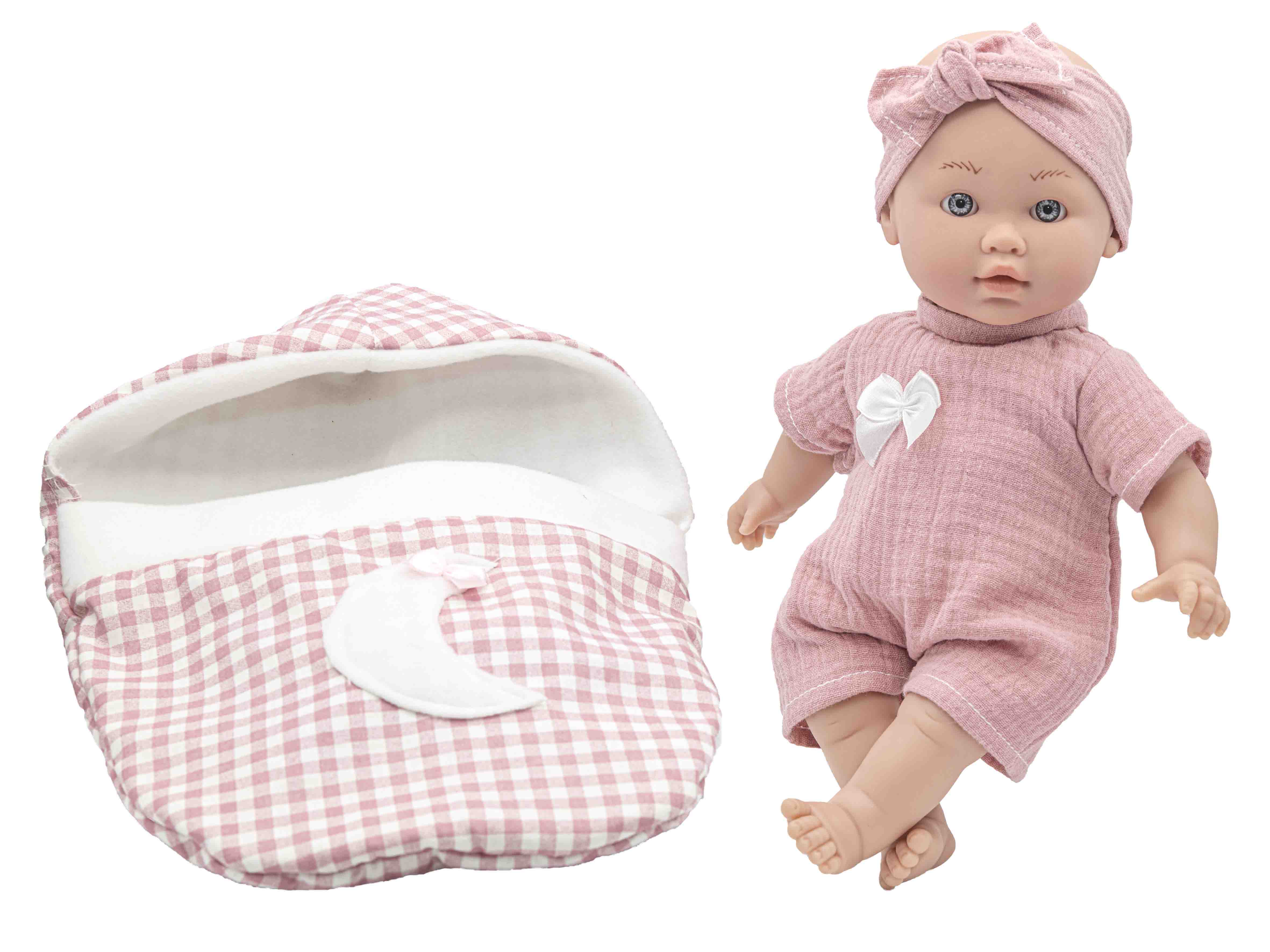 Muñeca Lara Bebé Llorón con saquito de cuadros Vichy Rosa Toys 2