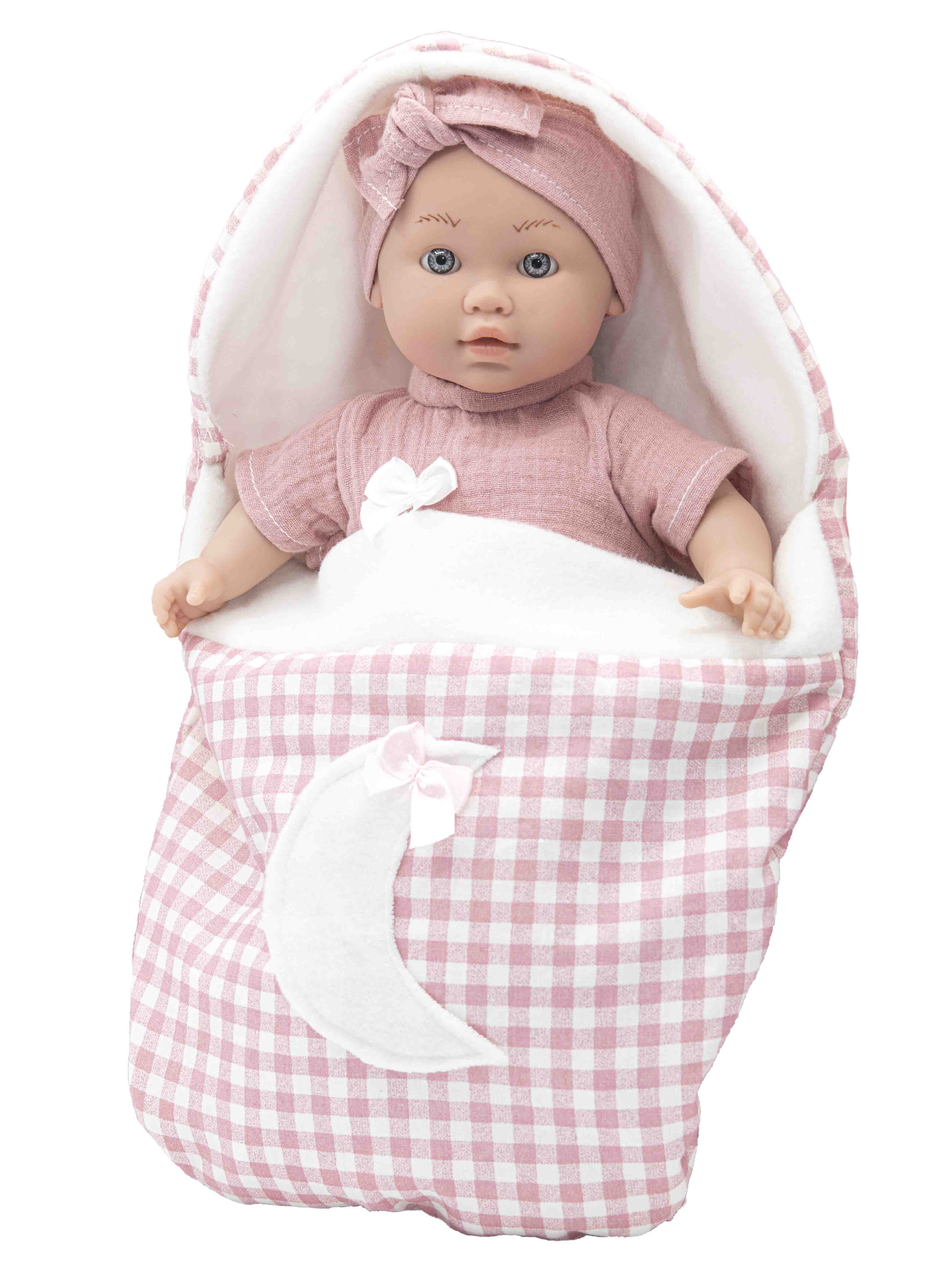 Muñeca Lara Bebé Llorón con saquito de cuadros Vichy Rosa Toys 4