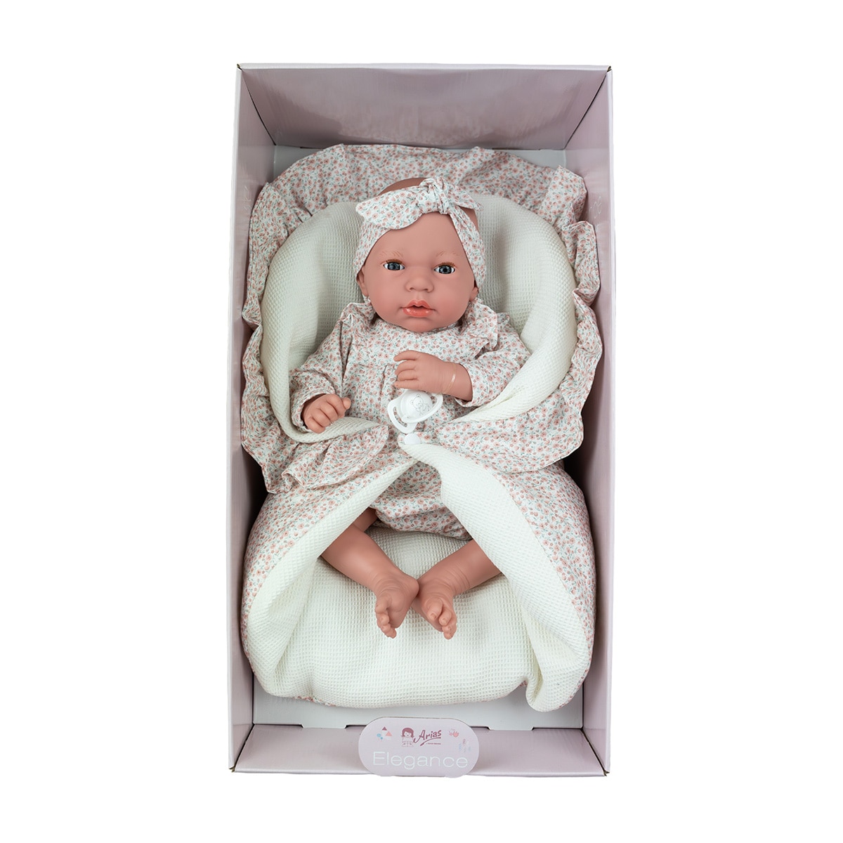 Muñeca Elegance 40 cm Andie rosa con manta con ojos durmientes y lloro magnético Arias 5