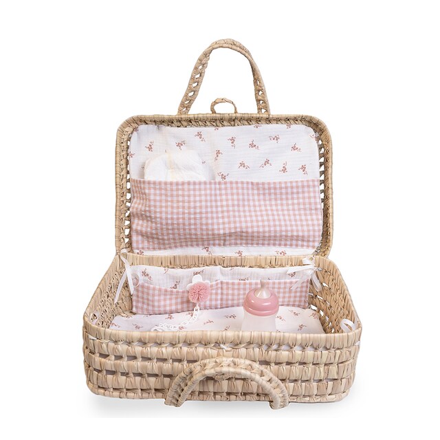 Imagen 0 de Canastilla/Maleta de Palma flores y vichy Muñecas Antonio Juan