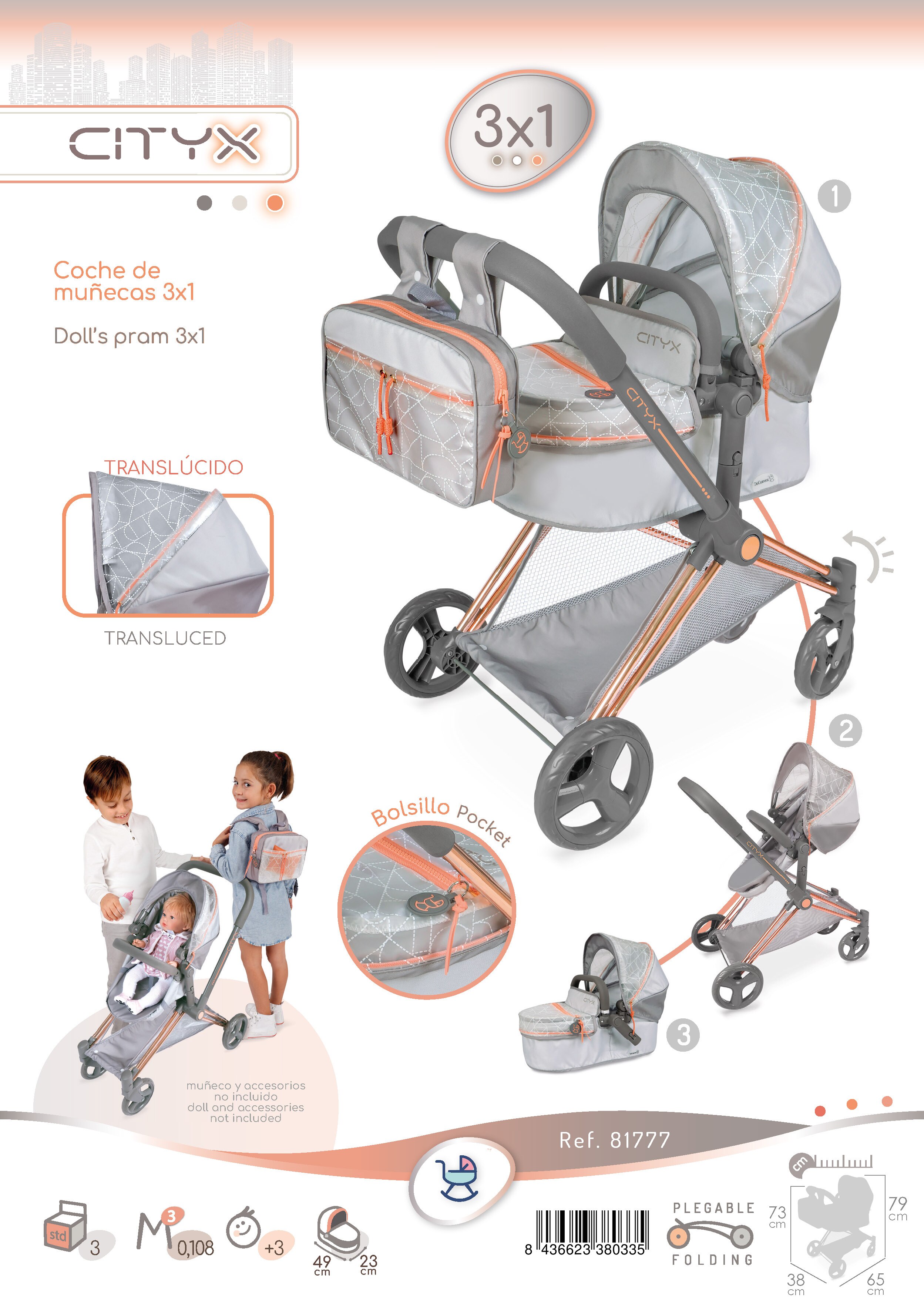 Coche de muñecas 3 x 1 plegable DeCuevas Toys 12