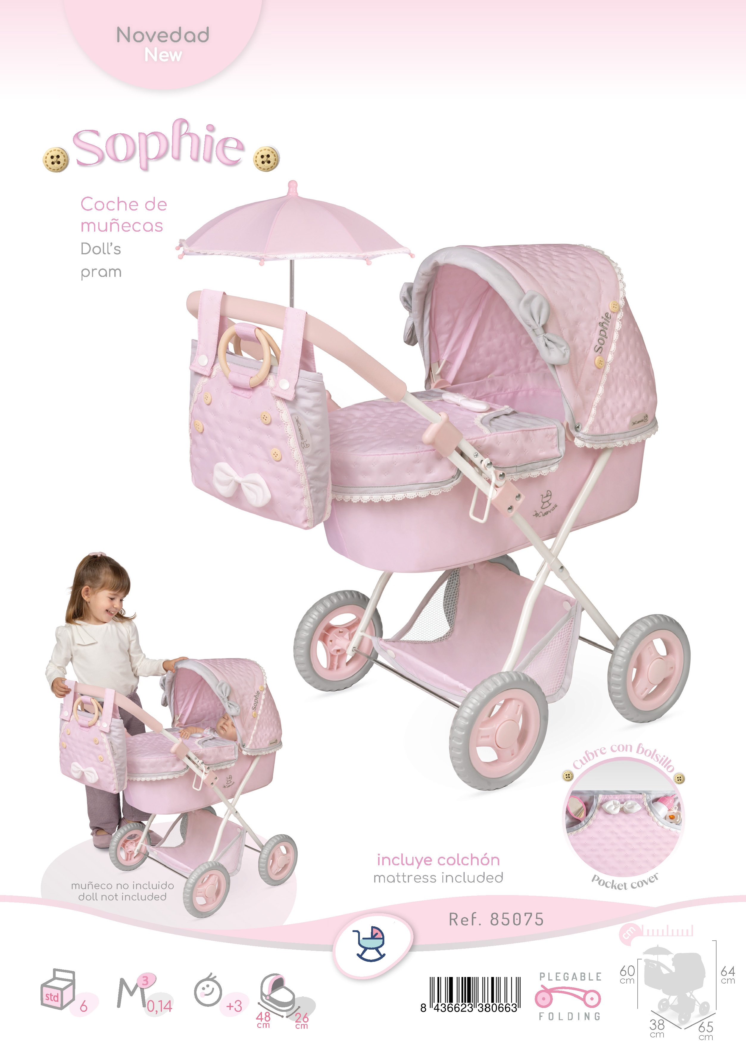 Coche de muñecas Plegable Con Sombrilla Sophie Decuevas Toys 9