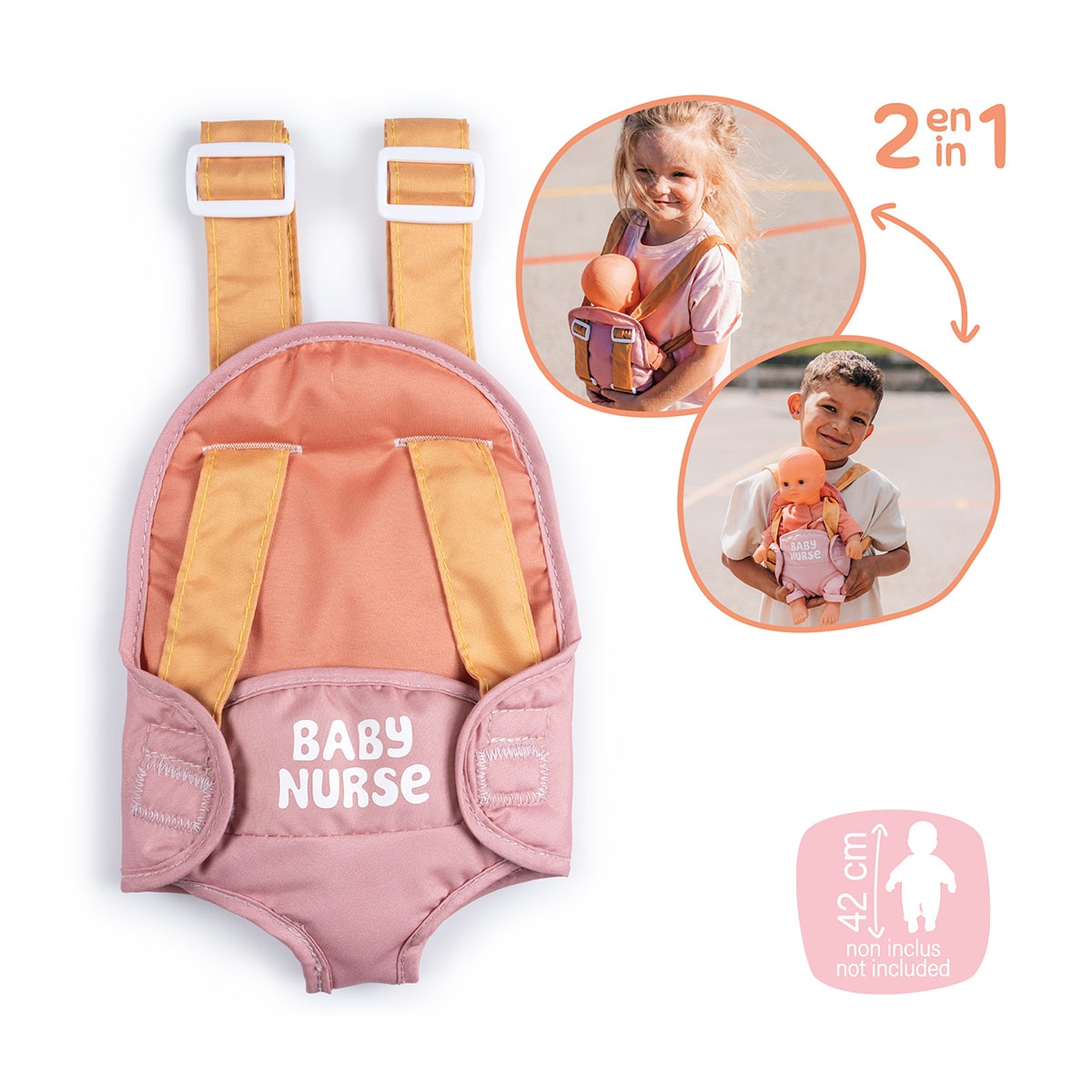 Mochila portabebés para muñeco bebé de hasta 42cm y 2 correas ajustables Smoby 2