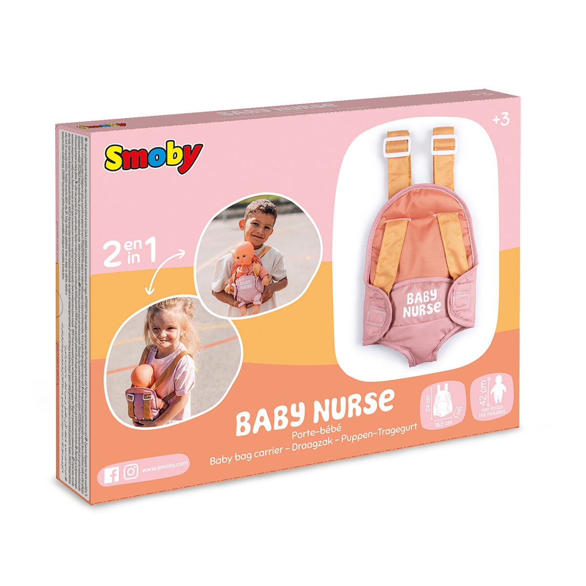 Mochila portabebés para muñeco bebé de hasta 42cm y 2 correas ajustables Smoby 6
