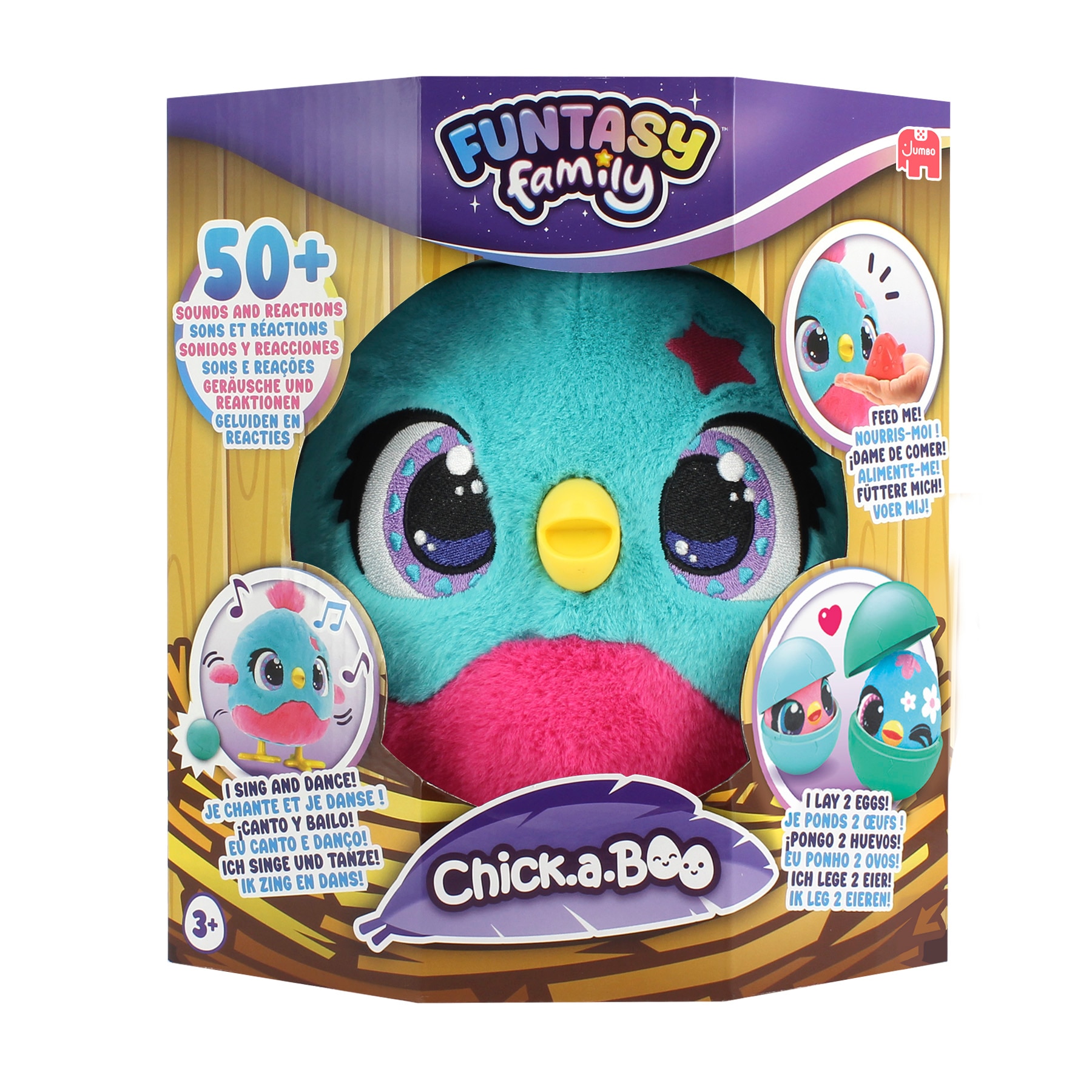 Peluche interactivo Chickaboo con 2 huevos sorpresa más de 50 sonidos y reacciones Funtasy Family Diset 12