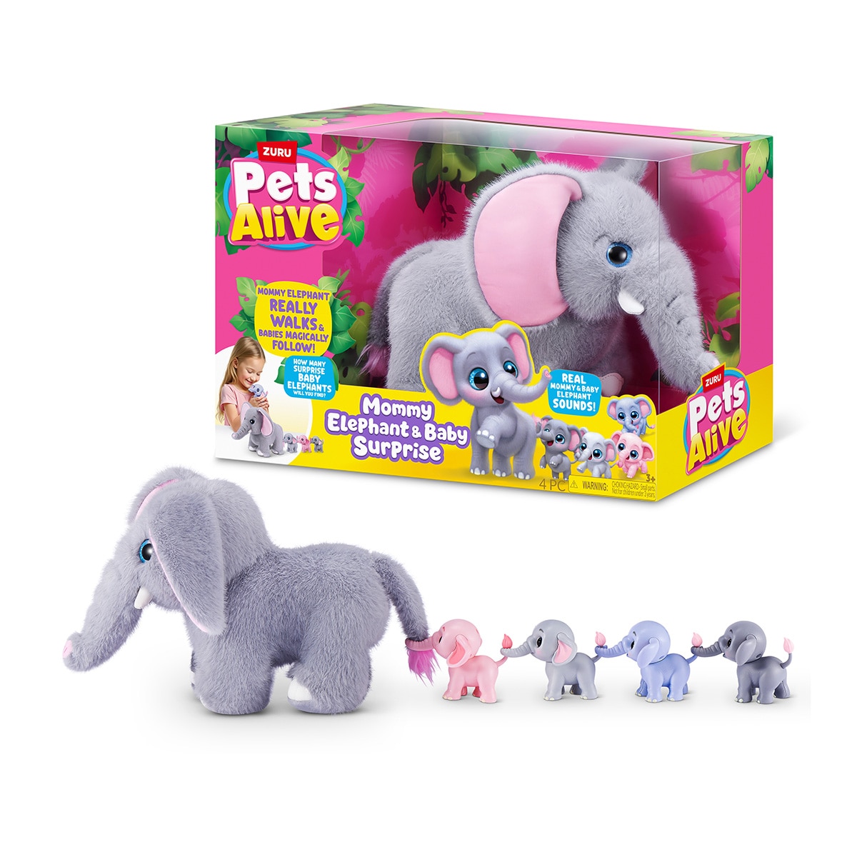 Peluche electrónico Mami Elefante y sus bebés de Pets Alive 1