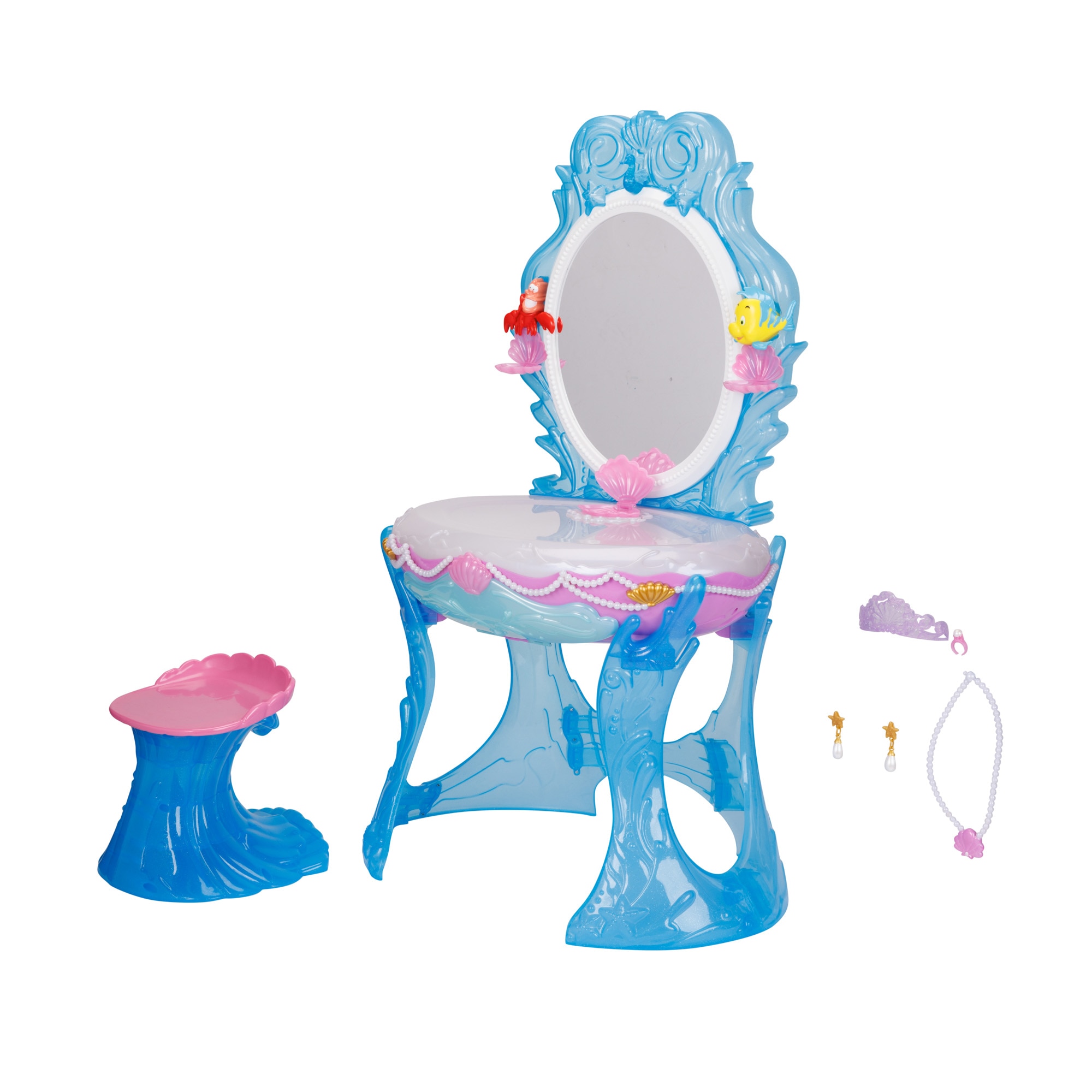 Tocador Ariel con luces y sonidos, taburete y accesorios para jugar Princesas Disney Jakkks 4