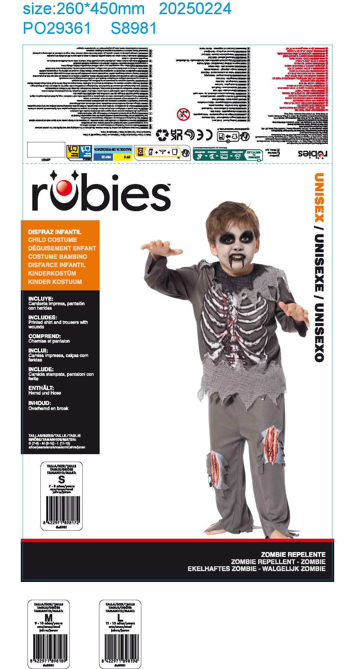 Disfraz infantil Zombie Repelente Rubies 2