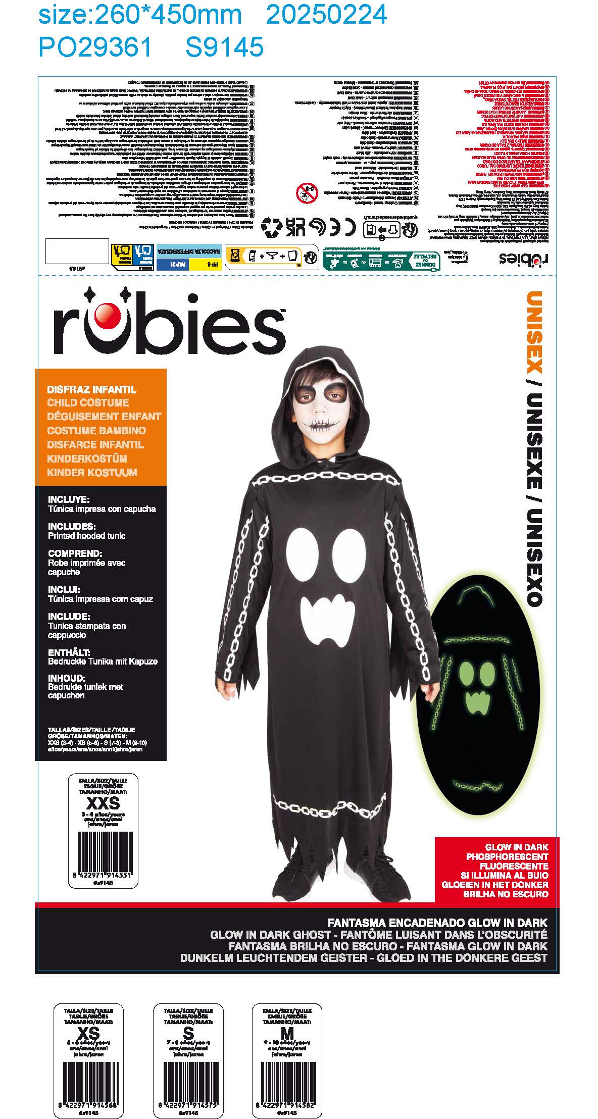 Disfraz infantil Fantasma Encadenado Glow in Dark Rubies 2