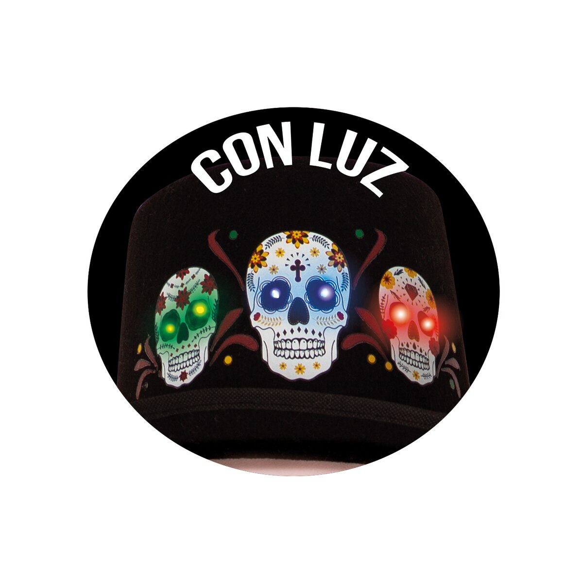 Sombrero copa Catrín con luz Rubies 2