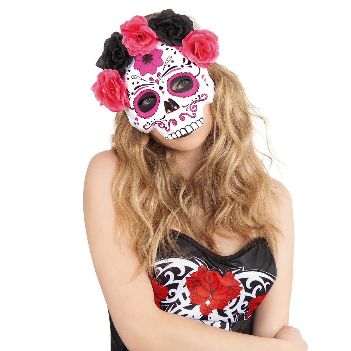 Rubies - Mascara Adulto Katrina Con Flores Rosas-Negras