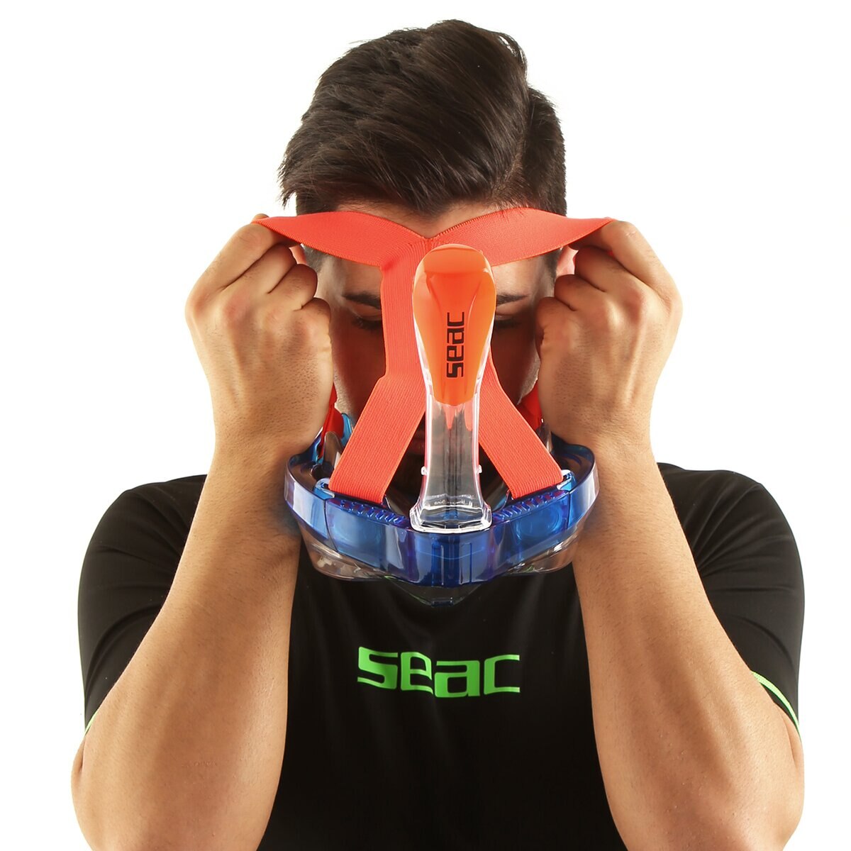 Máscara de Mergulho Grande Facial Magica Tamanho L-XL Azul / Laranja-10