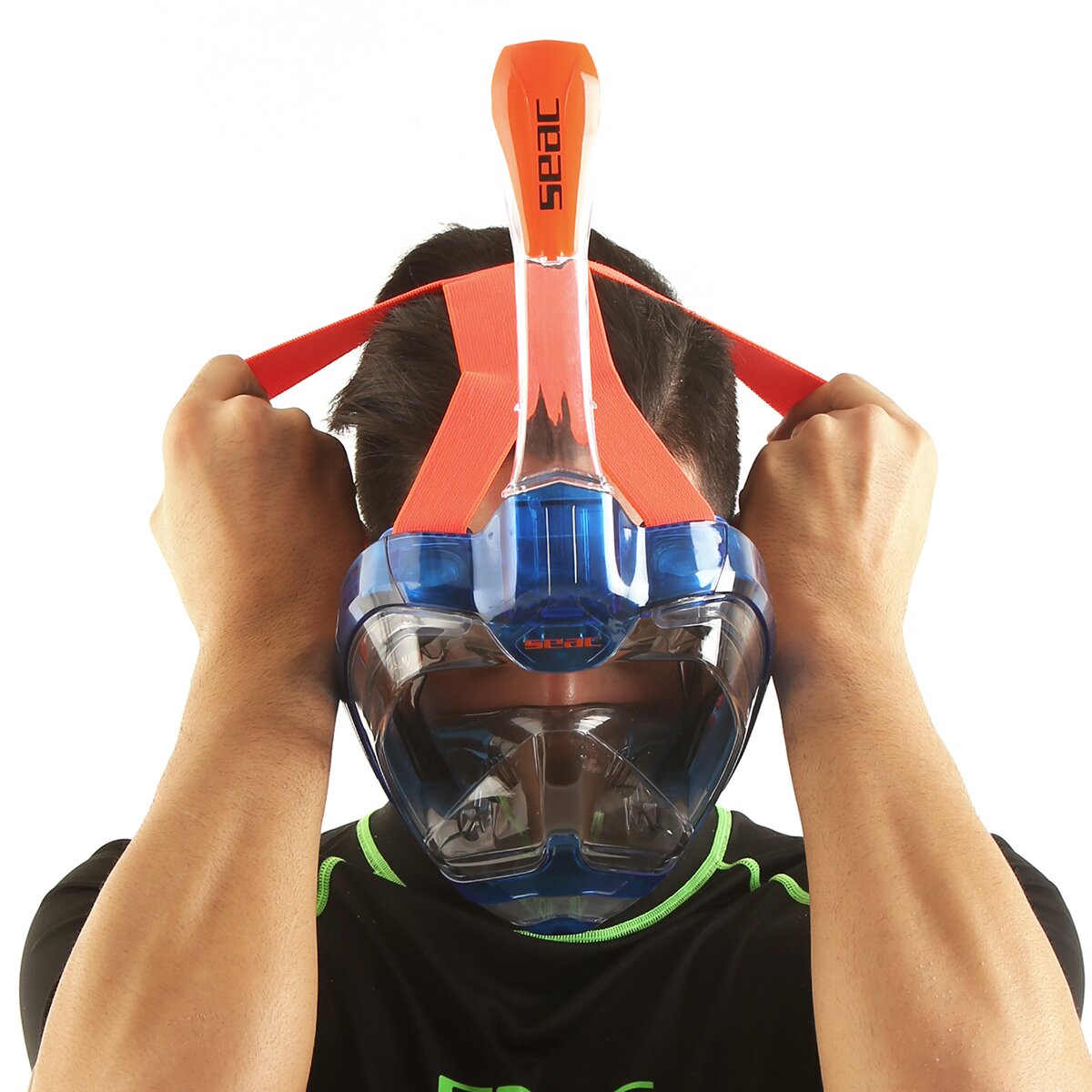 Máscara de Mergulho Grande Facial Magica Tamanho L-XL Azul / Laranja-11