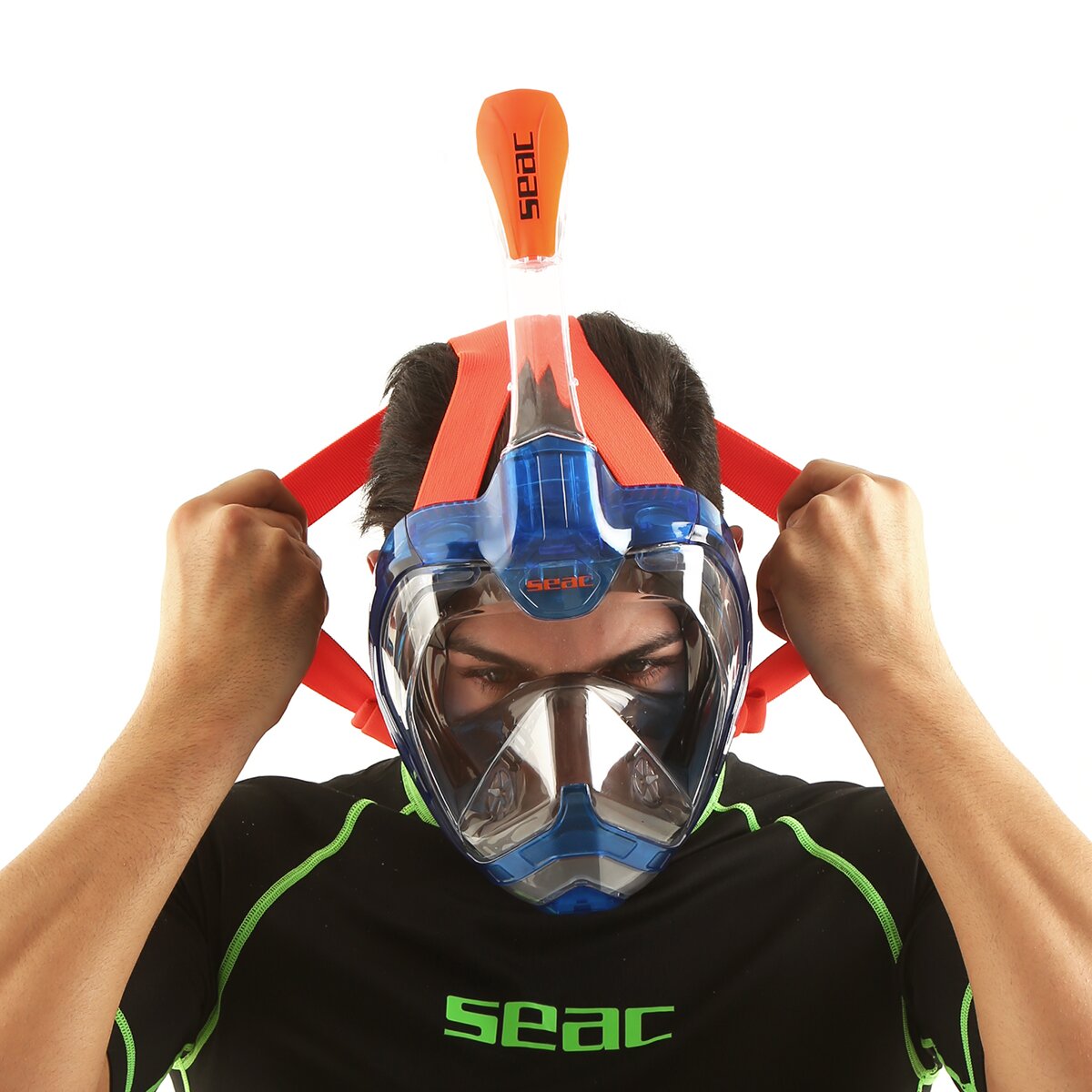 Máscara de Mergulho Grande Facial Magica Tamanho L-XL Azul / Laranja-12
