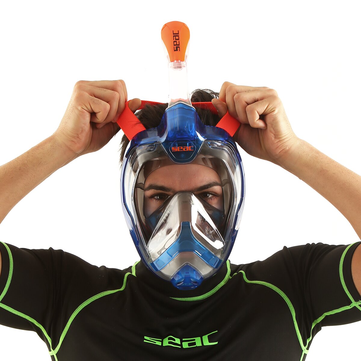 Máscara de Mergulho Grande Facial Magica Tamanho L-XL Azul / Laranja-13