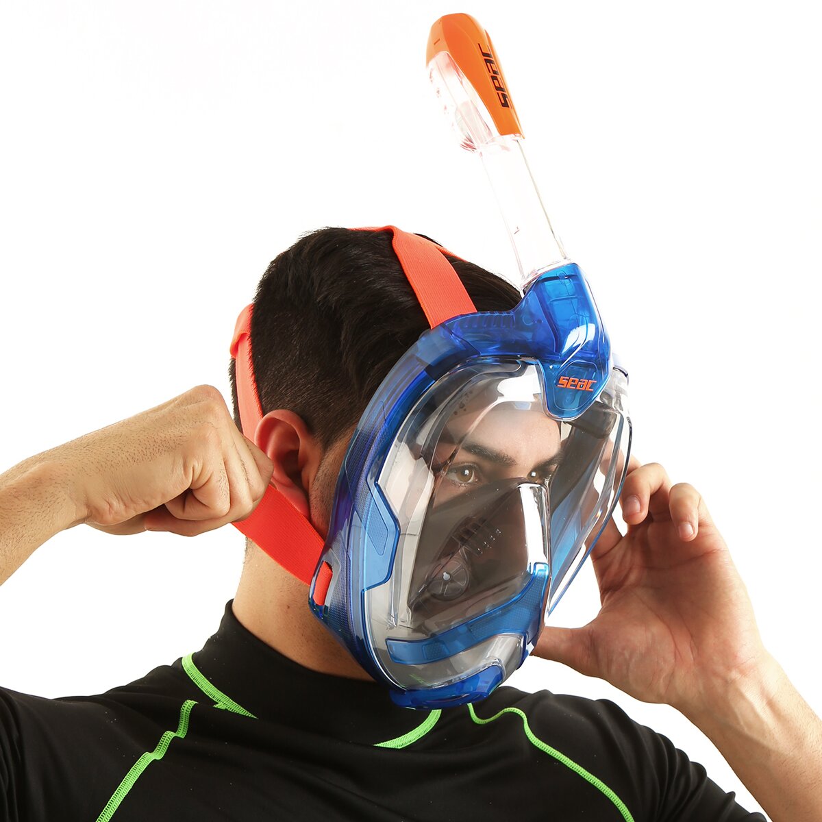 Máscara de Mergulho Grande Facial Magica Tamanho L-XL Azul / Laranja-14