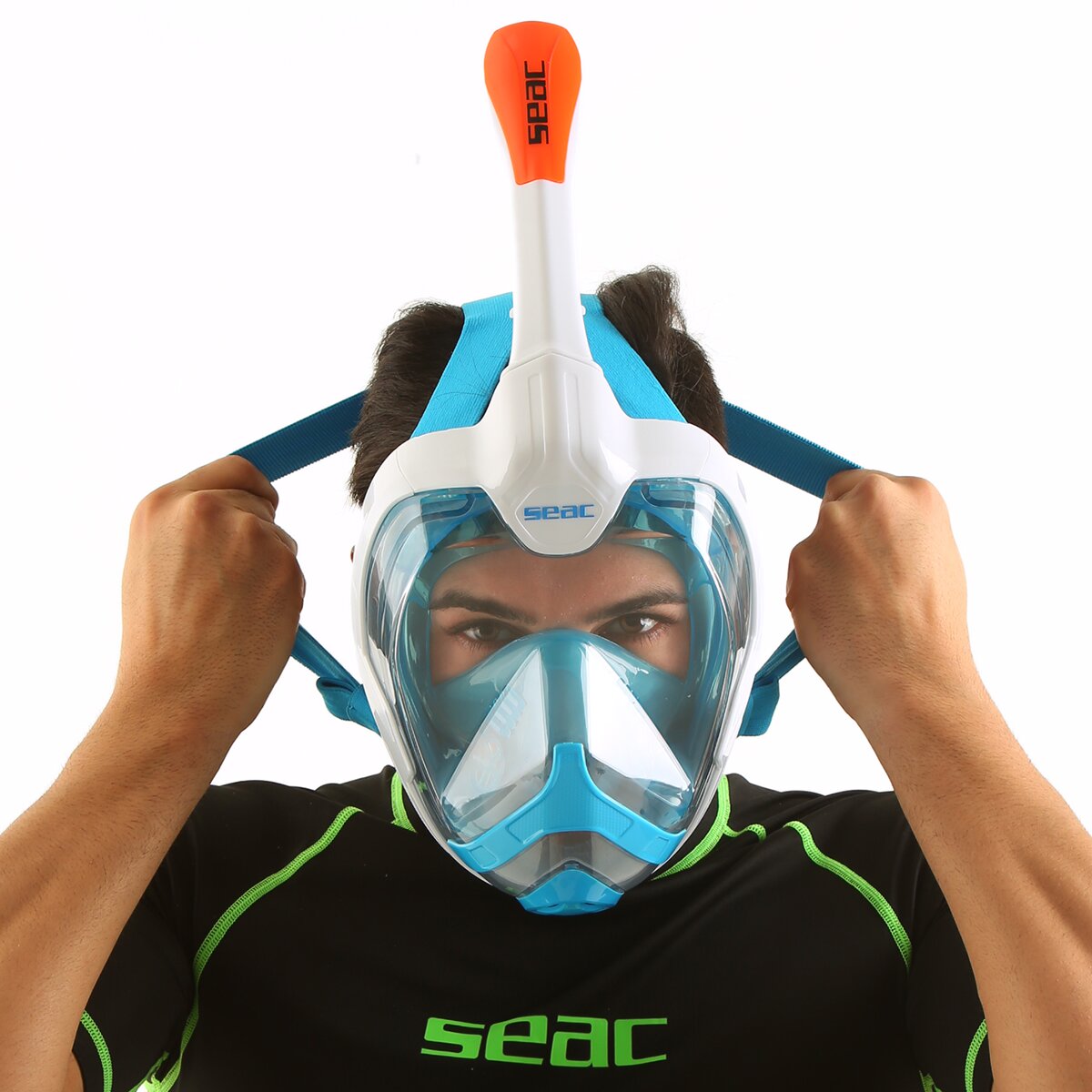 Máscara de Mergulho Grande Facial Magica Tamanho S-M Branco / Azul-12