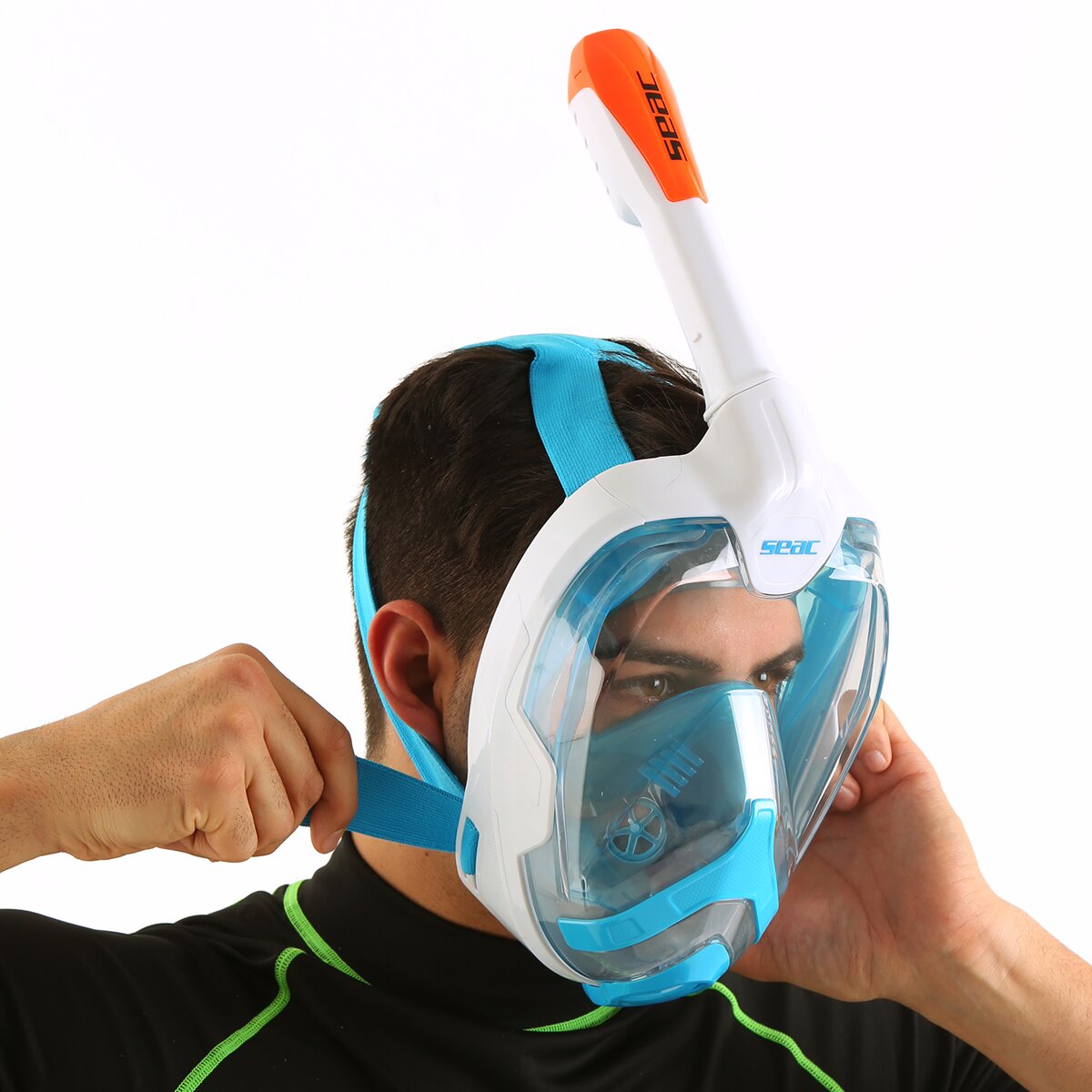 Máscara de Mergulho Grande Facial Magica Tamanho S-M Branco / Azul-14