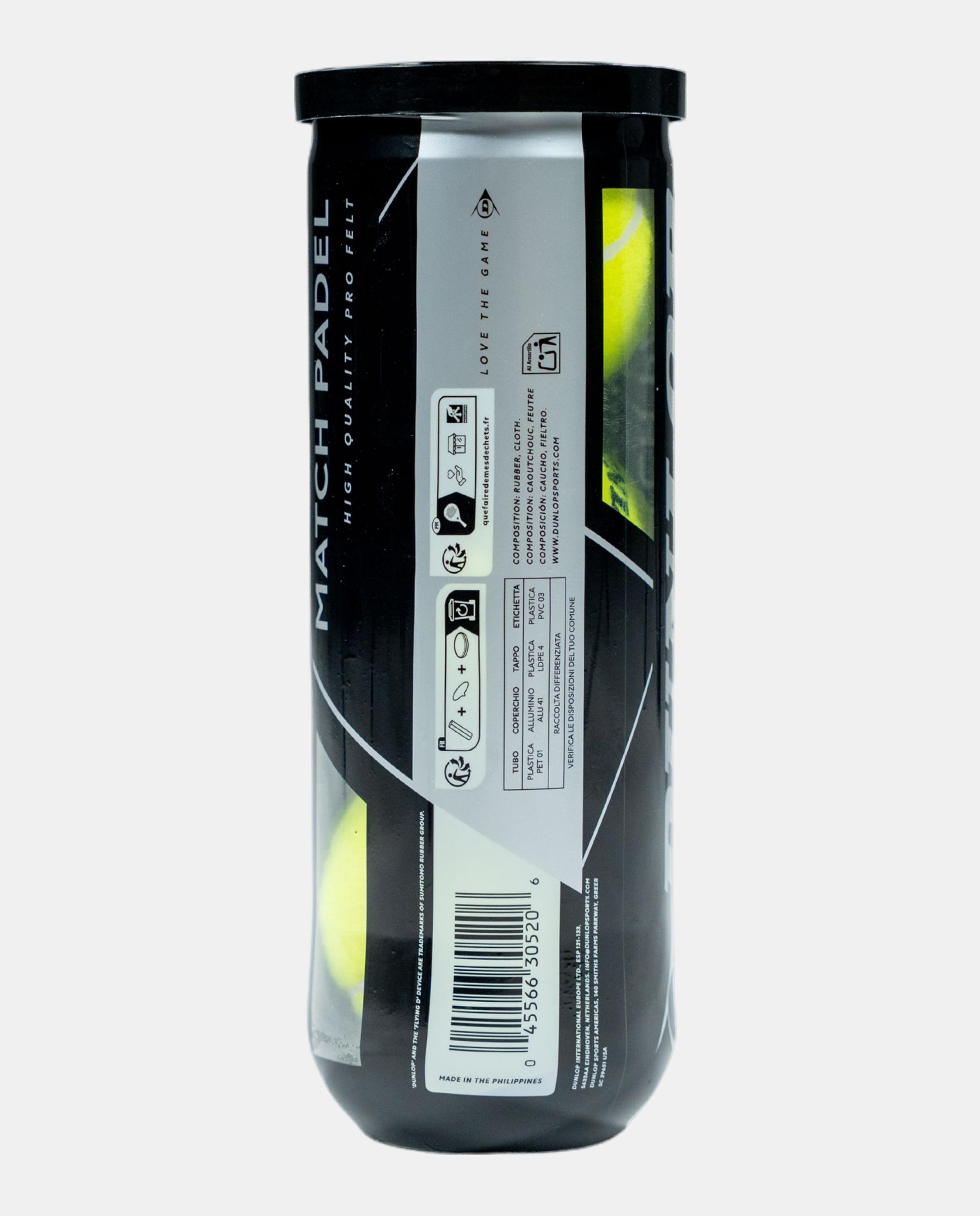 Imagen 3 de Bote de 3 pelotas de padel Match Dunlop - Amarillo Amarillo