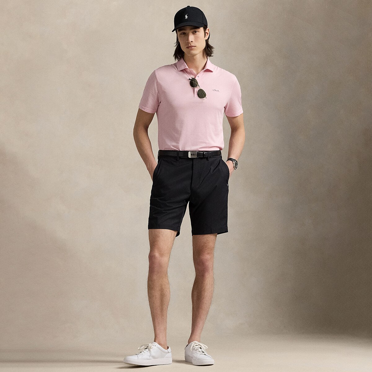 Polo de Homem em Tecido Técnico Tailored Rosa-2