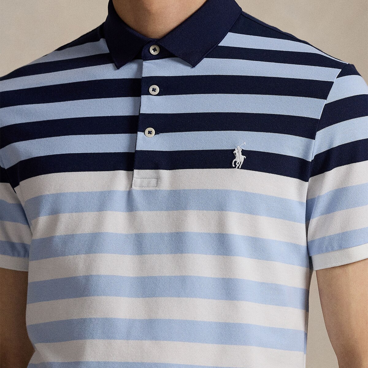 Polo de Homem em Tecido Técnico Tailored Fit Azul-2