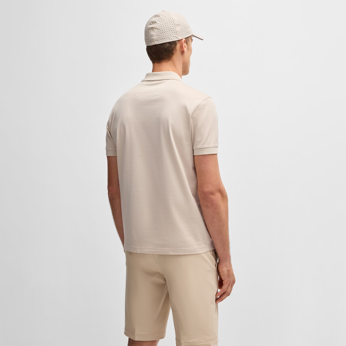 Polo Técnico de Homem com Fecho de Correr e Manga Curta Bege-2