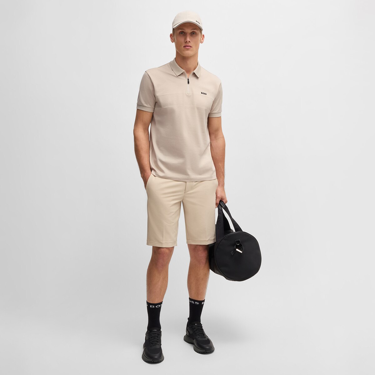 Polo Técnico de Homem com Fecho de Correr e Manga Curta Bege-4