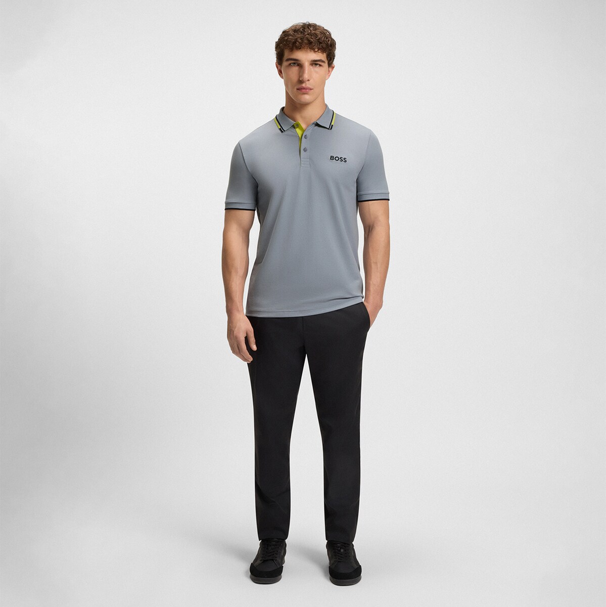 Polo Técnico de Homem com Três Botões e Manga Curta Cinzento-2