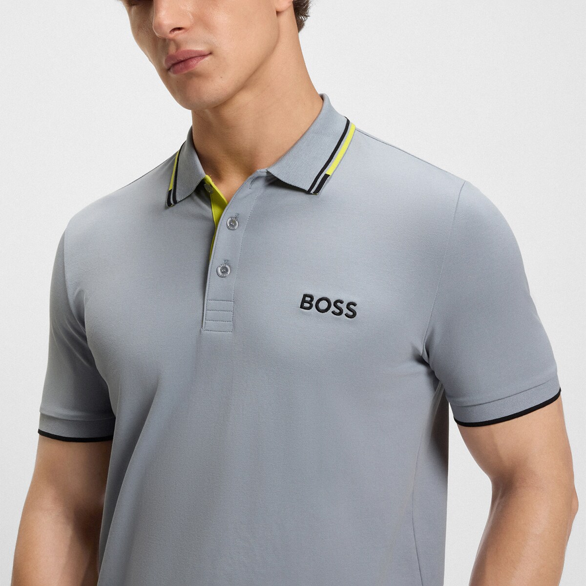 Polo Técnico de Homem com Três Botões e Manga Curta Cinzento-3