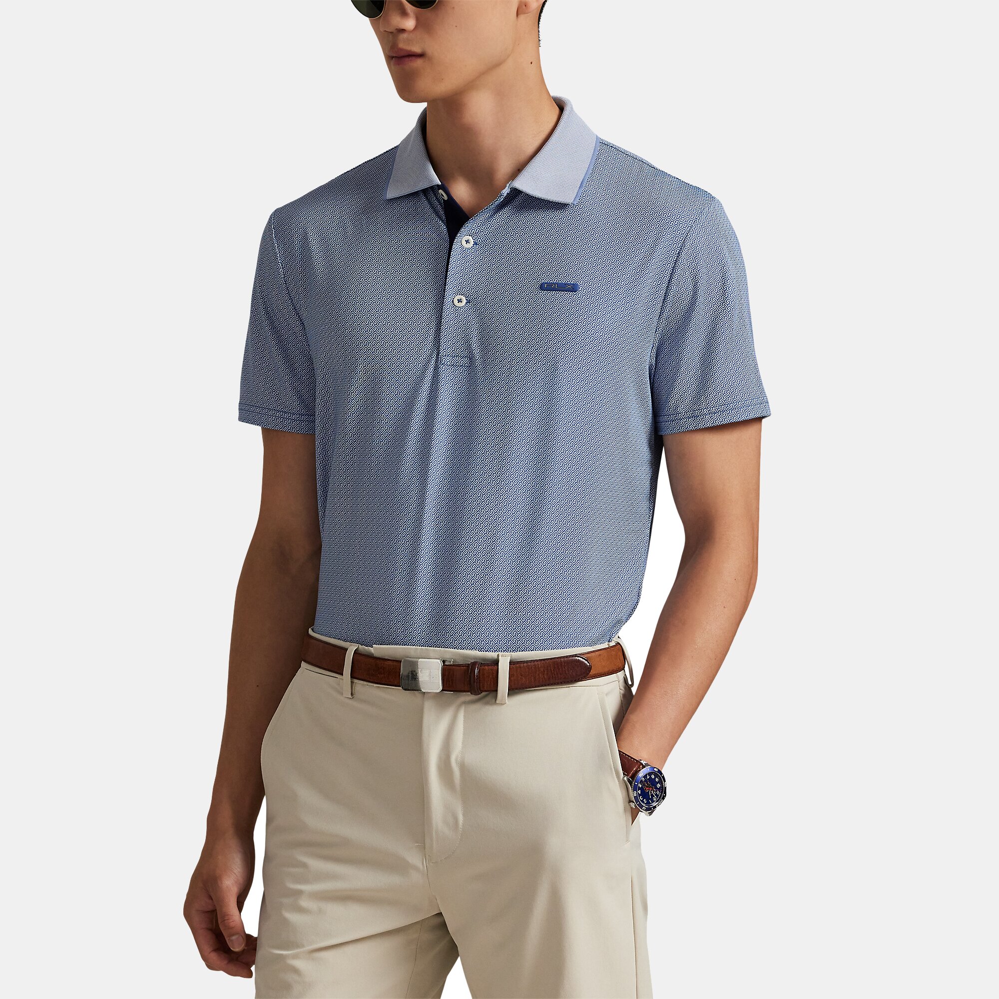Polo de Homem em Tecido Técnico Tailored Fit Azul Royal-1