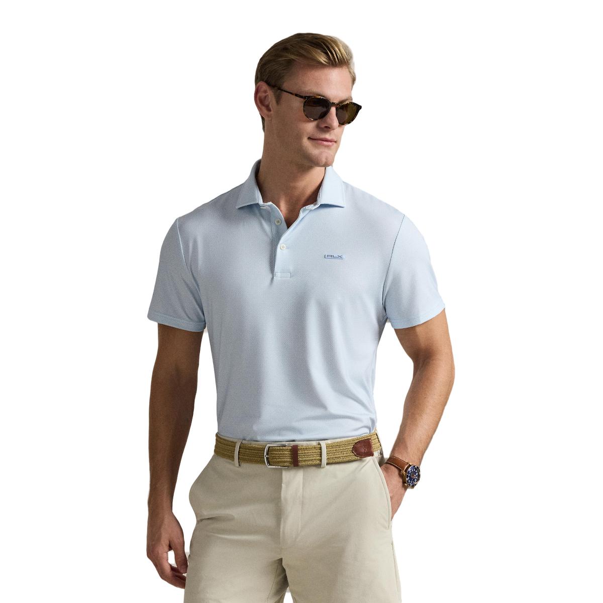 Polo de Homem em Tecido Técnico Tailored Fit Azul-claro-1
