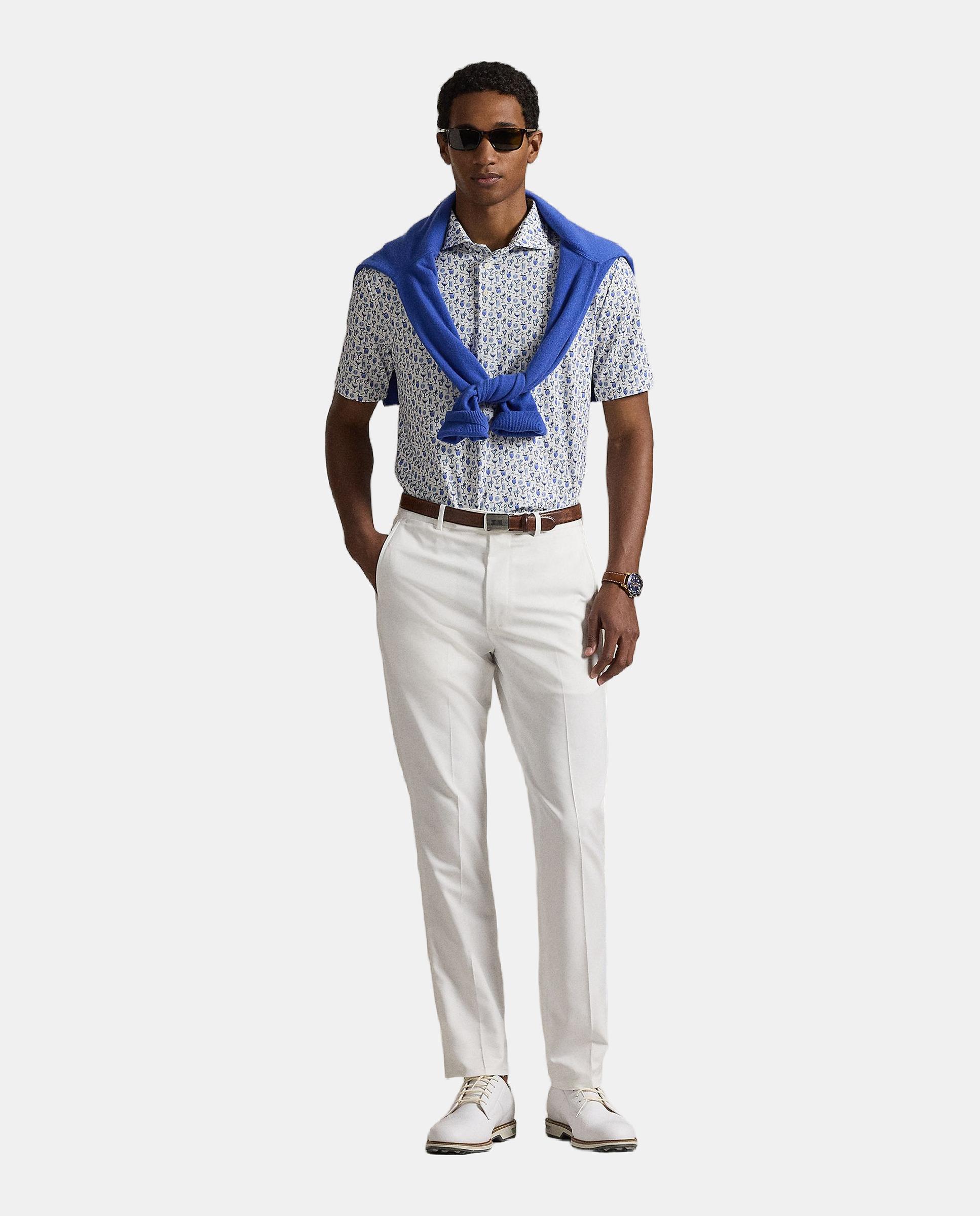 Polo Técnico de Homem Tailored Fit Branco / Azul-5