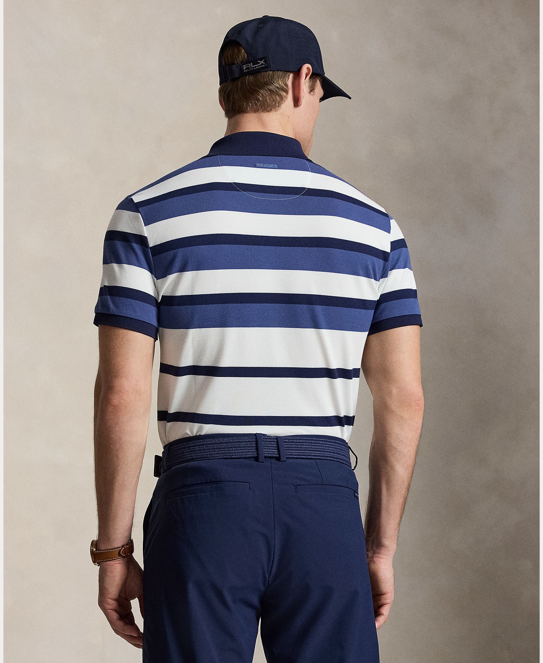 Polo de Tecido Técnico Tailored Fit Branco / Azul-3