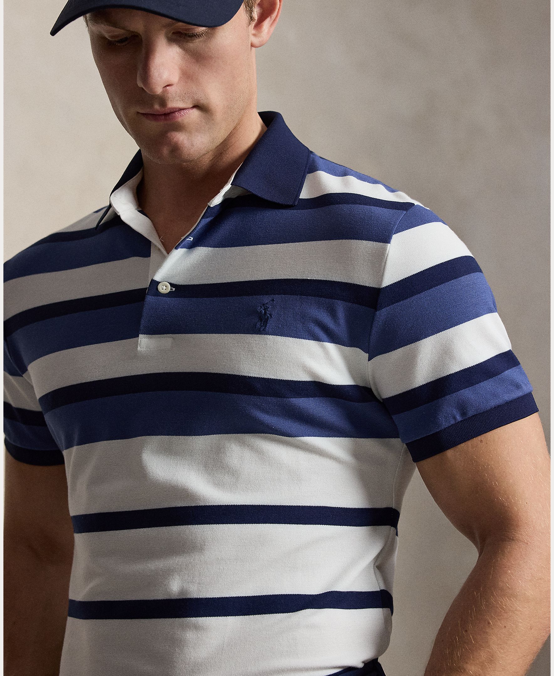 Polo de Tecido Técnico Tailored Fit Branco / Azul-4