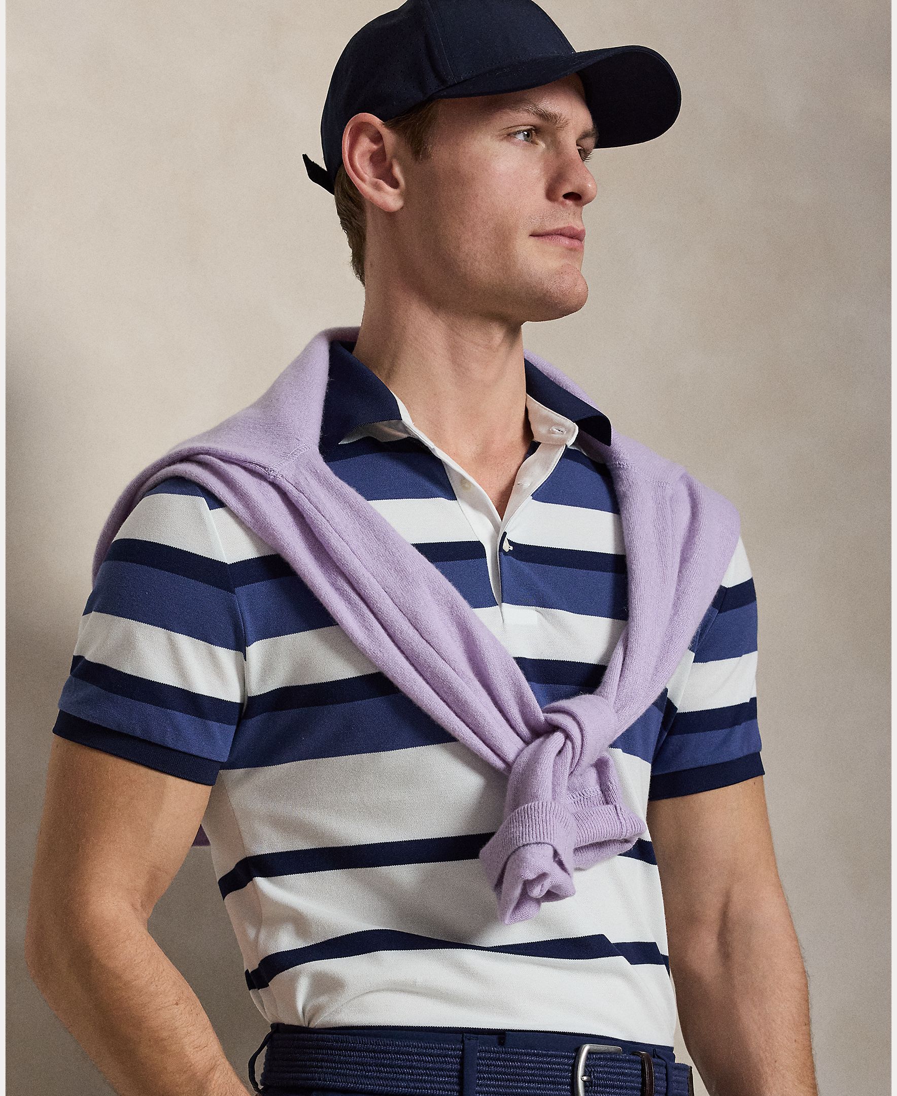 Polo de Tecido Técnico Tailored Fit Branco / Azul-5
