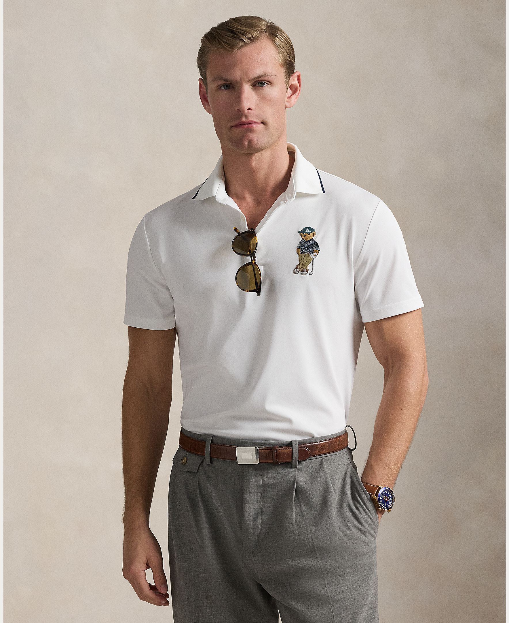 Polo de Homem Tailored Fit Con Polo Bear Branco-1