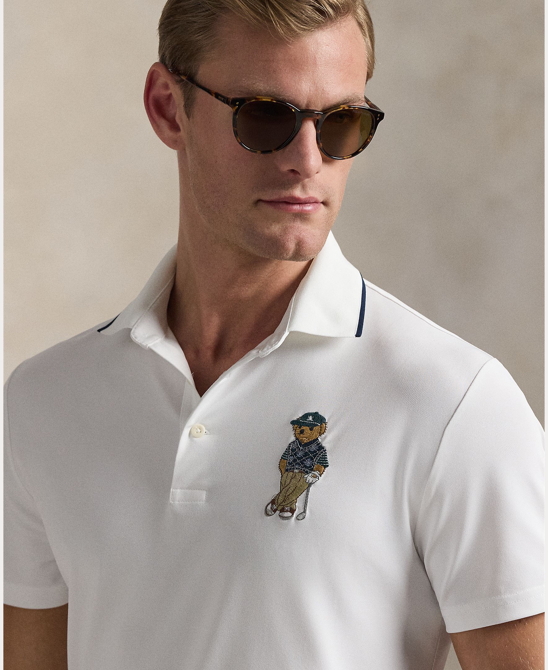 Polo de Homem Tailored Fit Con Polo Bear Branco-4