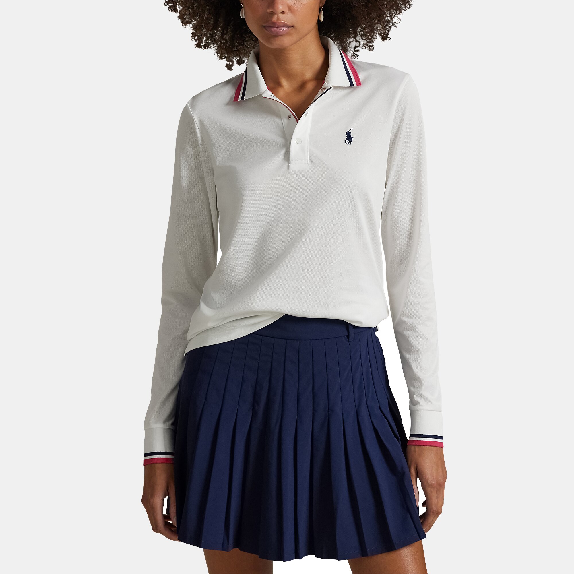 Polo de Mulher Tailored Fit de Manga Comprida Branco-1
