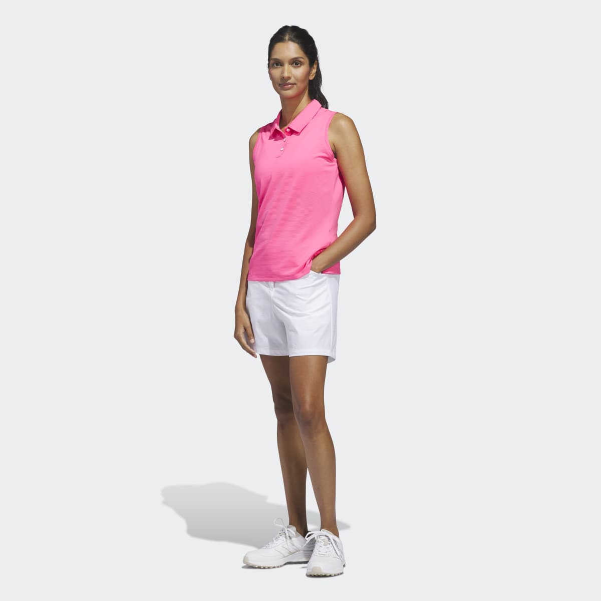 Polo de Malha Otomana de Mulher Sólido Rosa-5