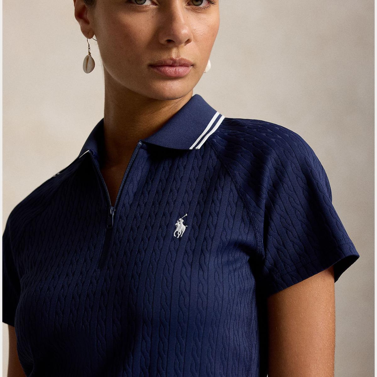 Polo de Malha Elástica de Mulher com Fecho de Correr Azul-marinho-3