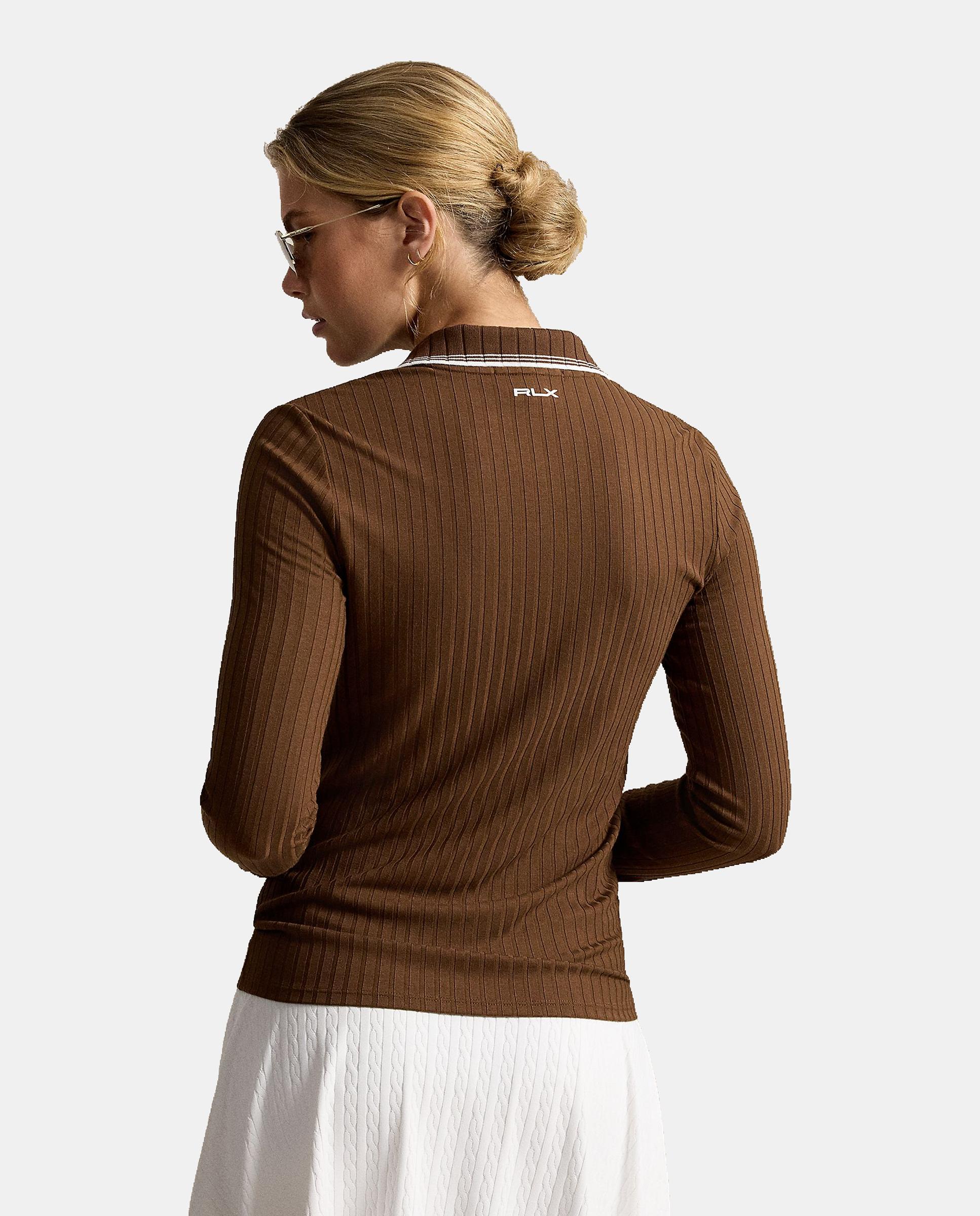 Imagen 3 de Polo de mujer en punto de canalé de manga larga Ralph Lauren - Marrón chocolate Marrón chocolate