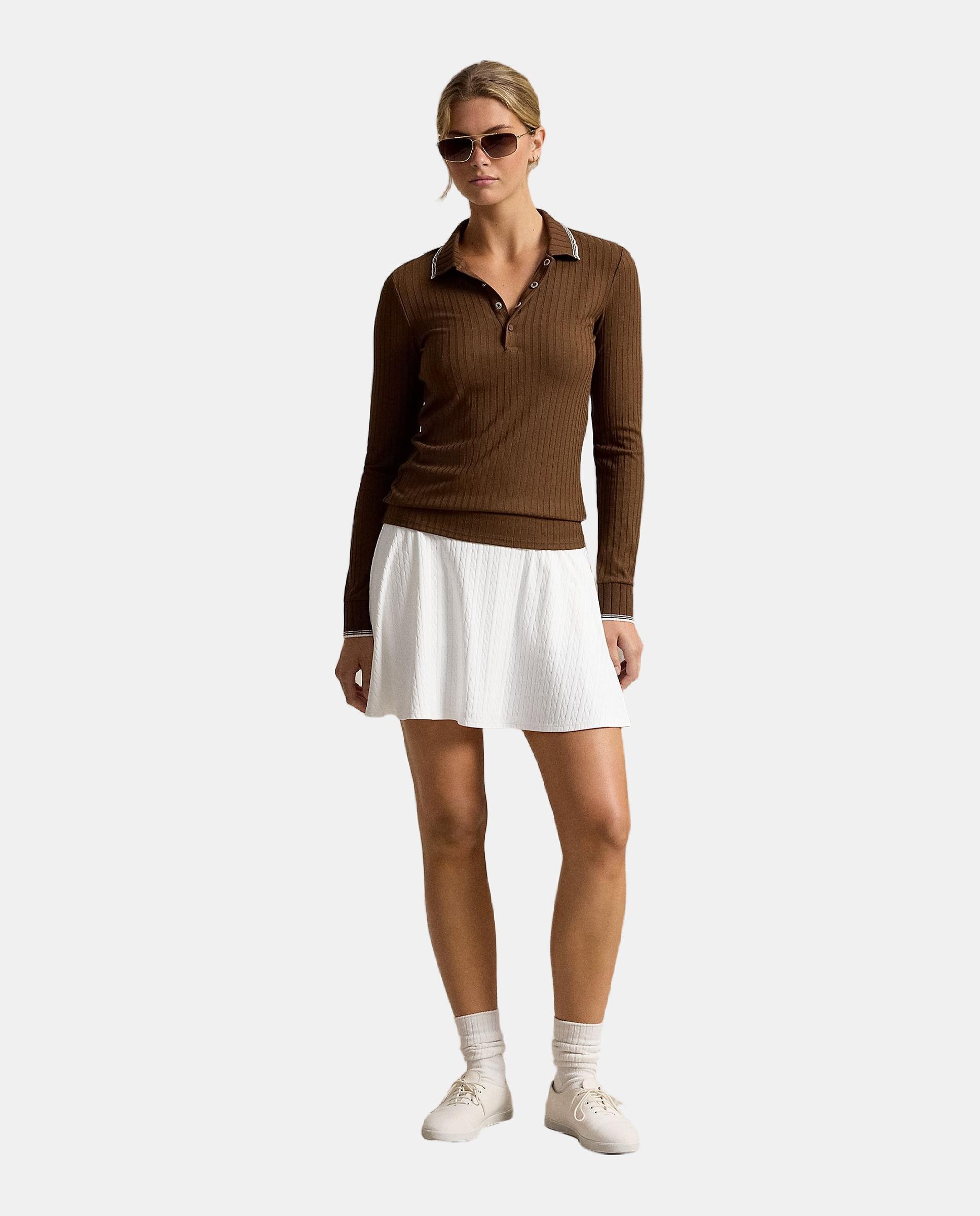 Imagen 4 de Polo de mujer en punto de canalé de manga larga Ralph Lauren - Marrón chocolate Marrón chocolate