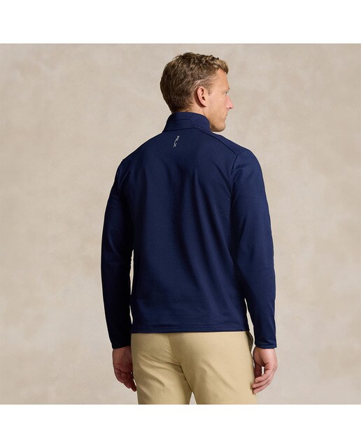 Camisola de Malha de Homem em Tecido Técnico com Fecho de Correr Curto Polo Golf Azul-marinho-2