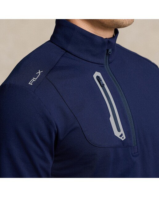 Camisola de Malha de Homem em Tecido Técnico com Fecho de Correr Curto Polo Golf Azul-marinho-3
