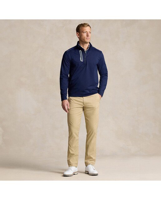 Camisola de Malha de Homem em Tecido Técnico com Fecho de Correr Curto Polo Golf Azul-marinho-4