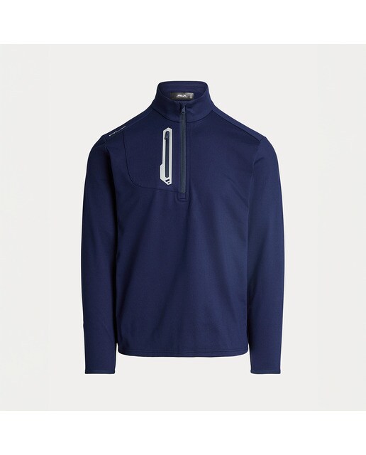 Camisola de Malha de Homem em Tecido Técnico com Fecho de Correr Curto Polo Golf Azul-marinho-5