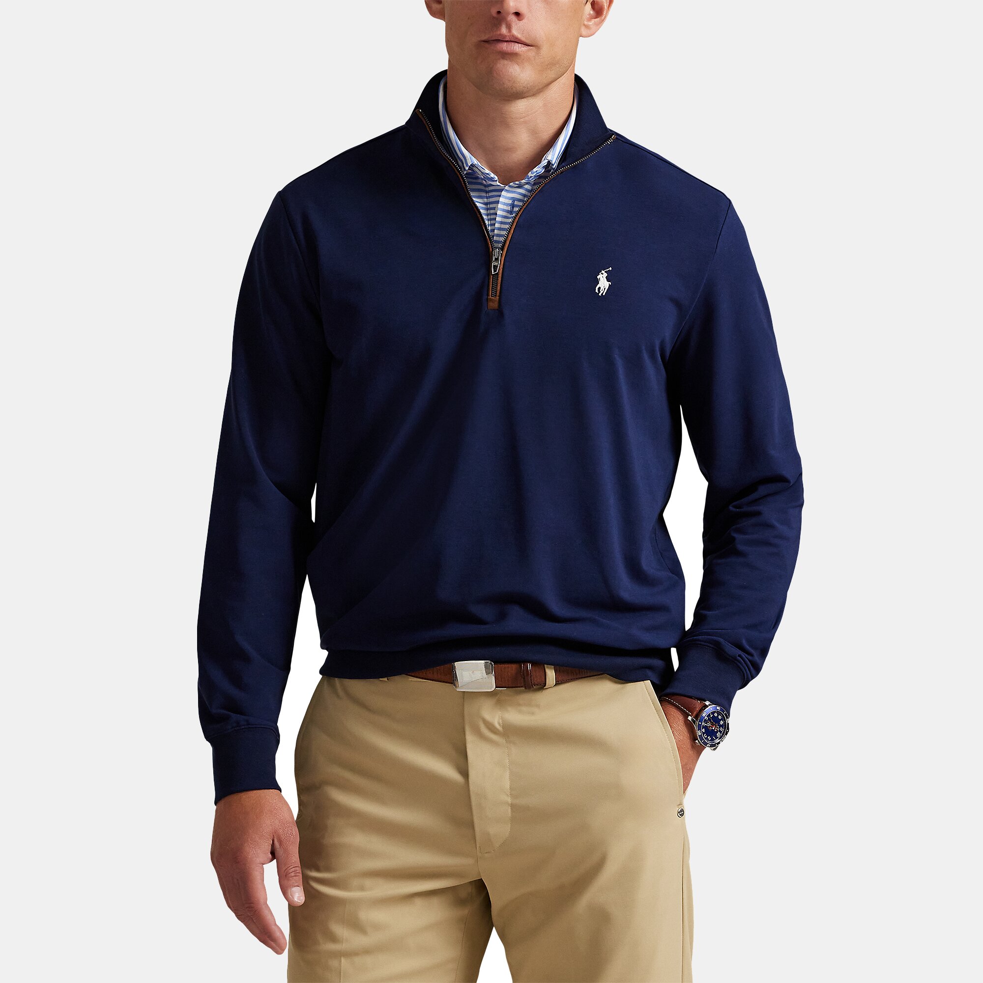 Camisola de Malha de Tecido Turco Francês Elástico de Homem Azul-marinho-1