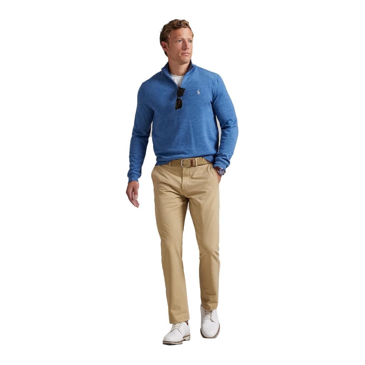 Camisola de Malha Técnica de Homem com Fecho de Correr Curto Azul-porcelana-3